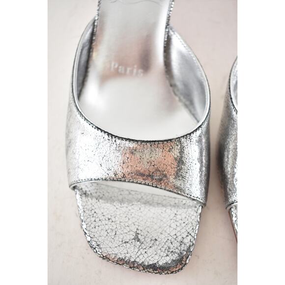 Christian Louboutin Condora Mule 55 Silver Backless Sandal Kitten Heel Pump 40 - Picture 10 of 16